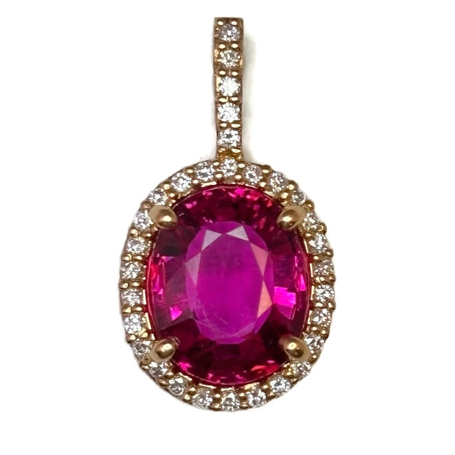 Pink Tourmaline and Diamond Halo Rose Gold Pendant 5800.00