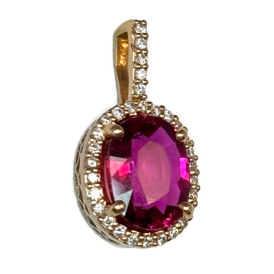 Pink Tourmaline and Diamond Halo Rose Gold Pendant 5800.00