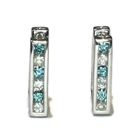 14K White Gold Blue and White Diamond Square Hoops 1750.00