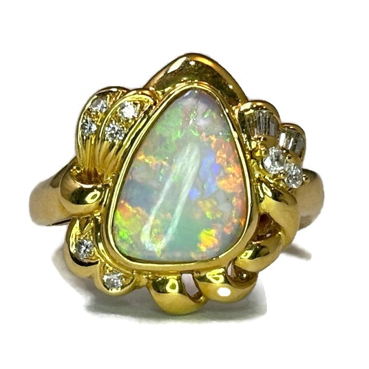 18K Yellow Gold Opal and Diamond Ring 3100.00