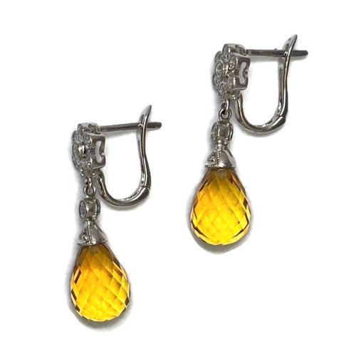 14K White Gold Citrine and Diamonds Accent Dangle Earrings 2675.00