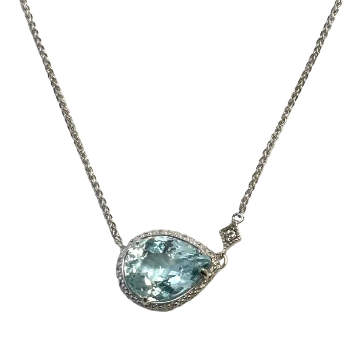 Pear Aquamarine and Diamond Halo White Gold Pendant 3500.00
