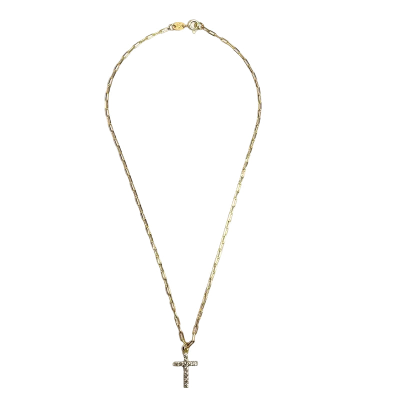 Ezra CZ Cross Paperclip Gold Filled 16" Necklace 75.00