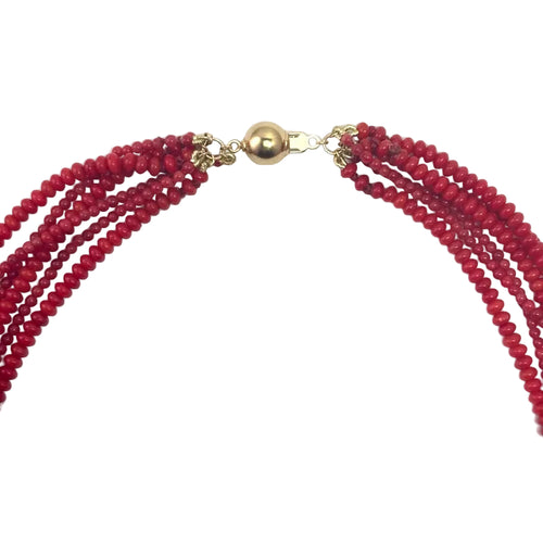 6 Strand Coral with Accent Beads and Gold Clasp Necklace 1085.00
