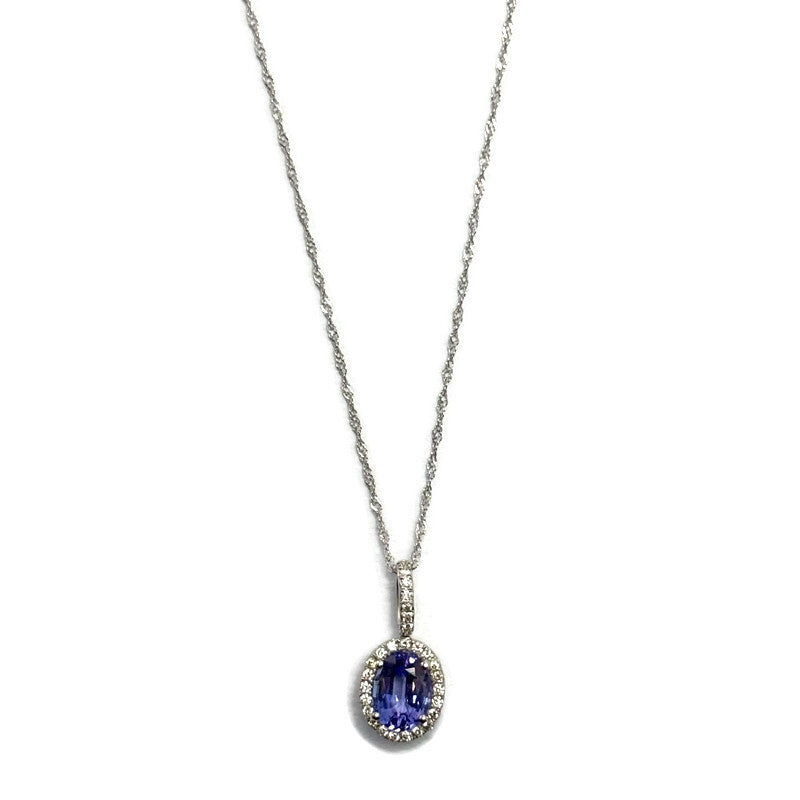 White Gold Sapphire and Diamond Halo Necklace 4500.00