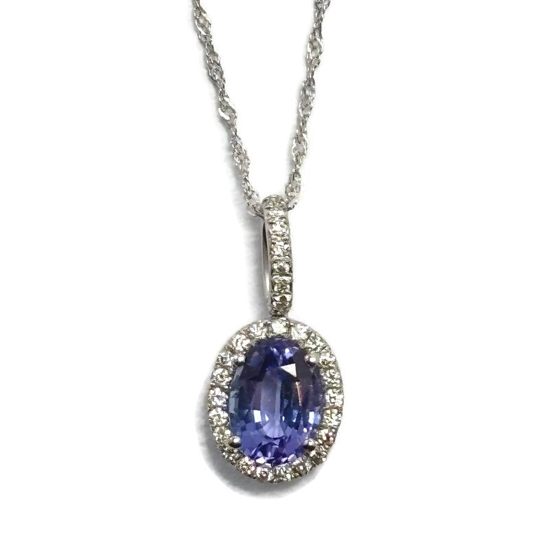 White Gold Sapphire and Diamond Halo Necklace 4500.00