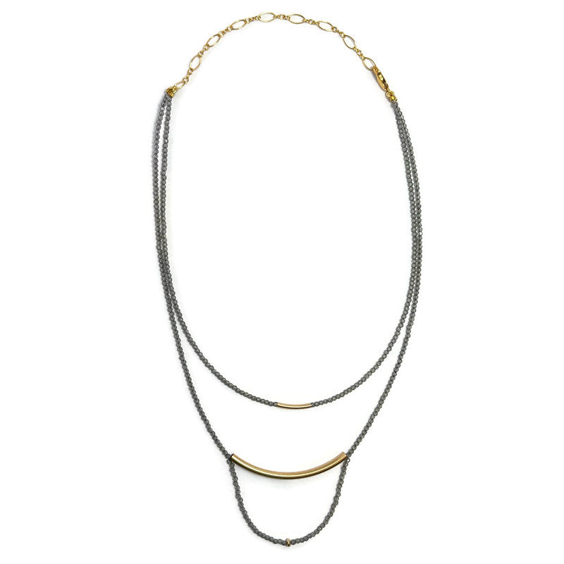 Gray Crystal Layered Gold Filled Necklace 155.00