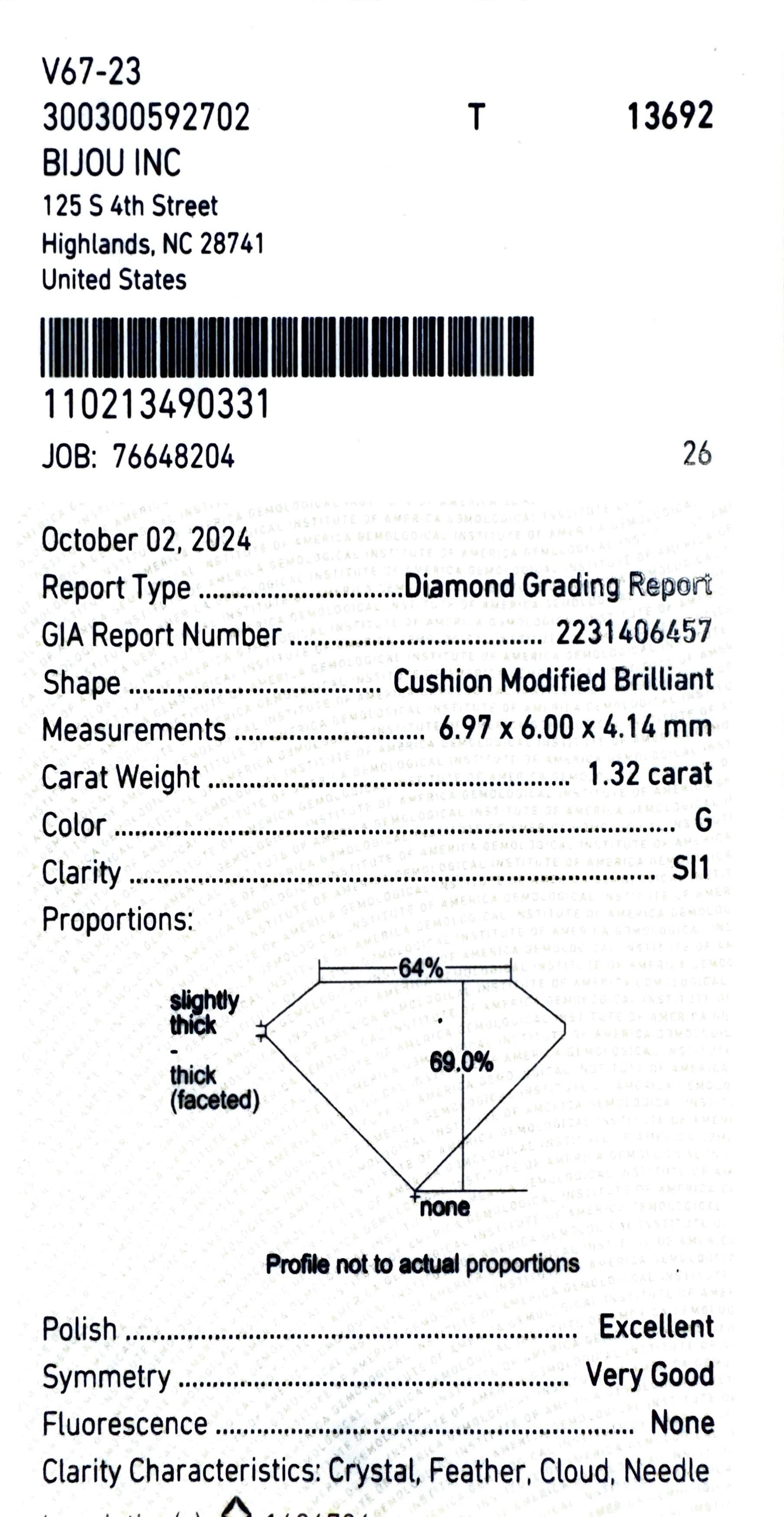 Modified Cushion Diamond 1.32ct Ring $8700.00