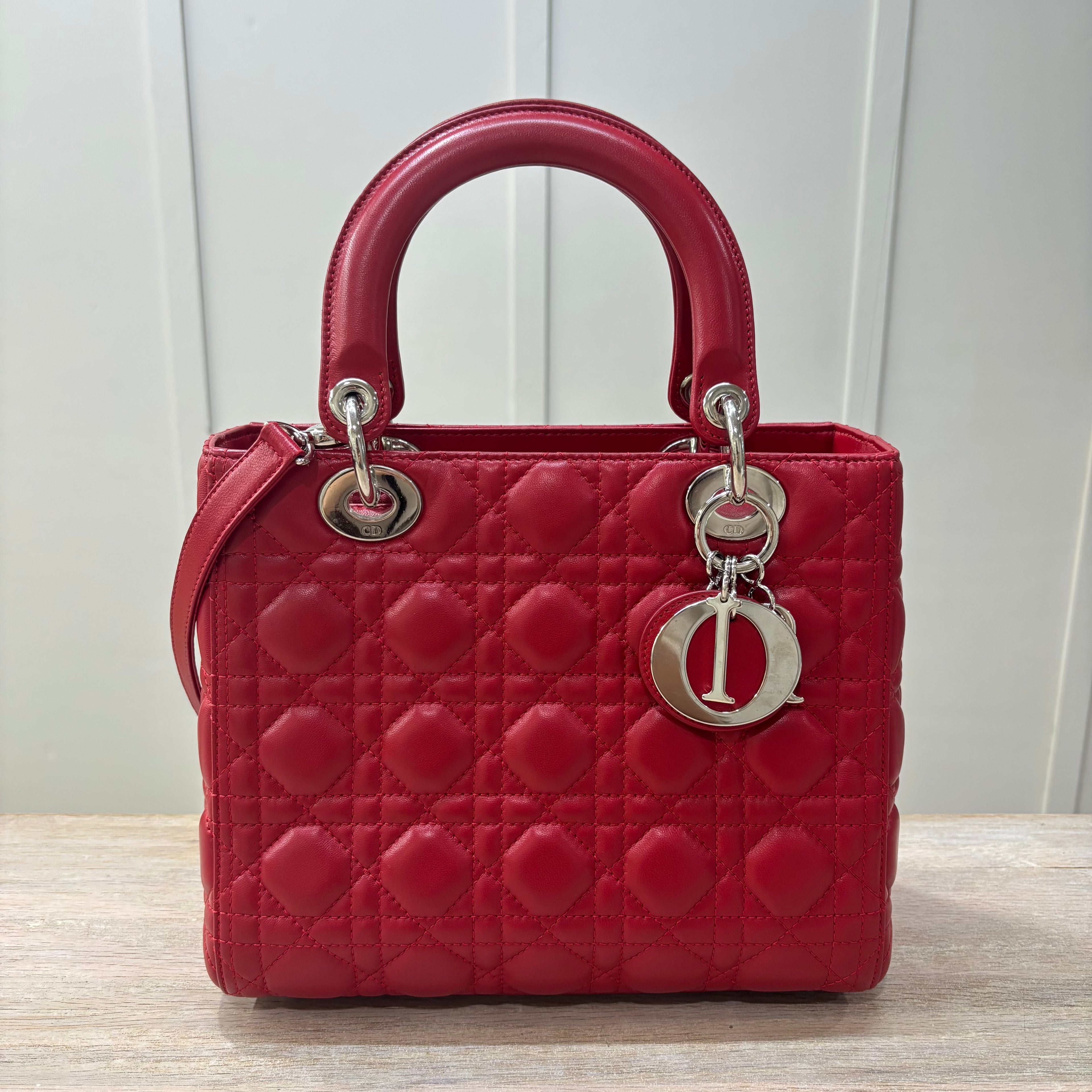 Medium Lady Dior Red Lamb Tote Bag 3200.00