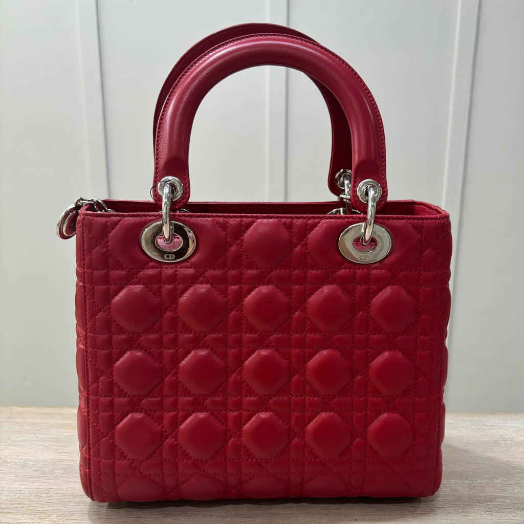 Medium Lady Dior Red Lamb Tote Bag 3200.00