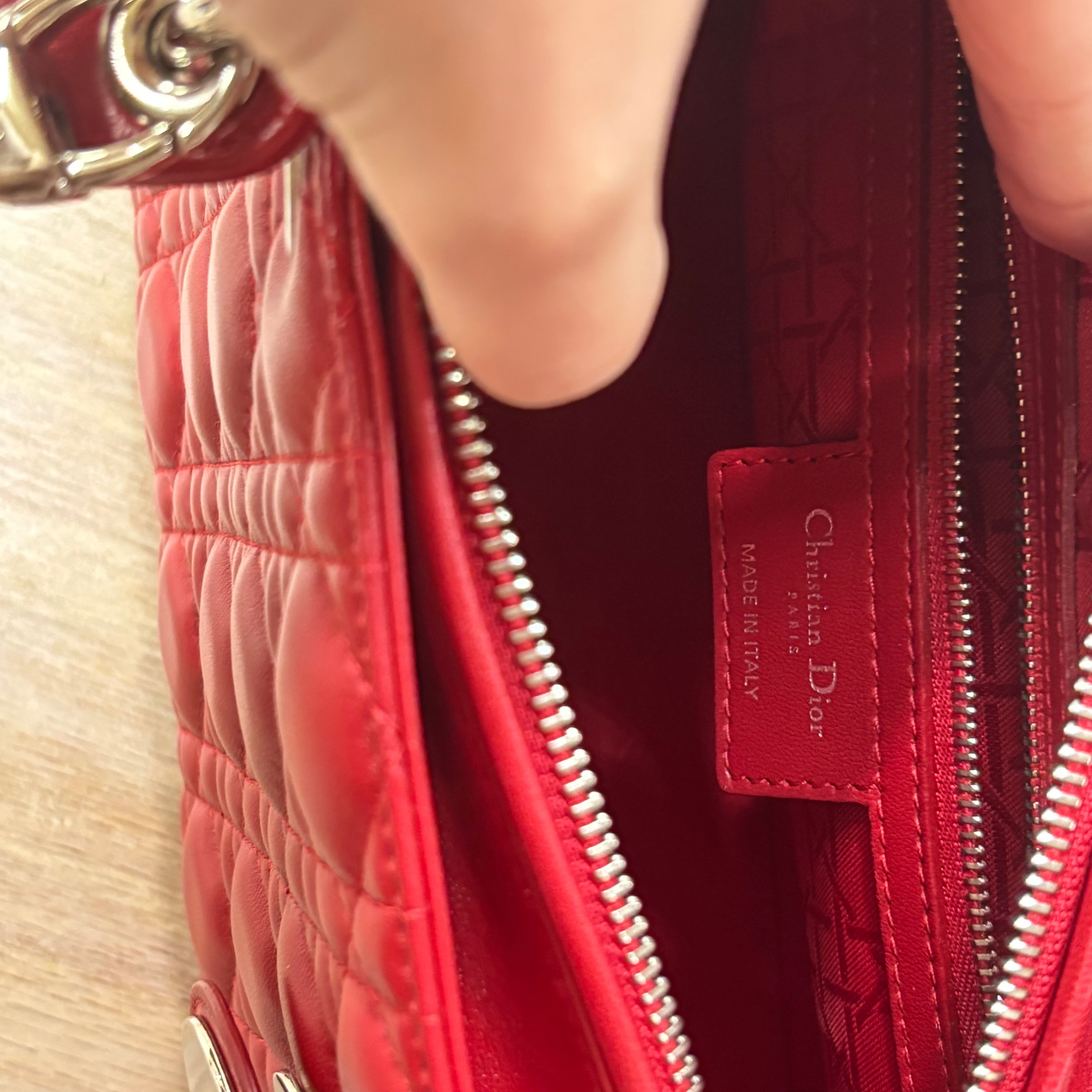 Medium Lady Dior Red Lamb Tote Bag 3200.00