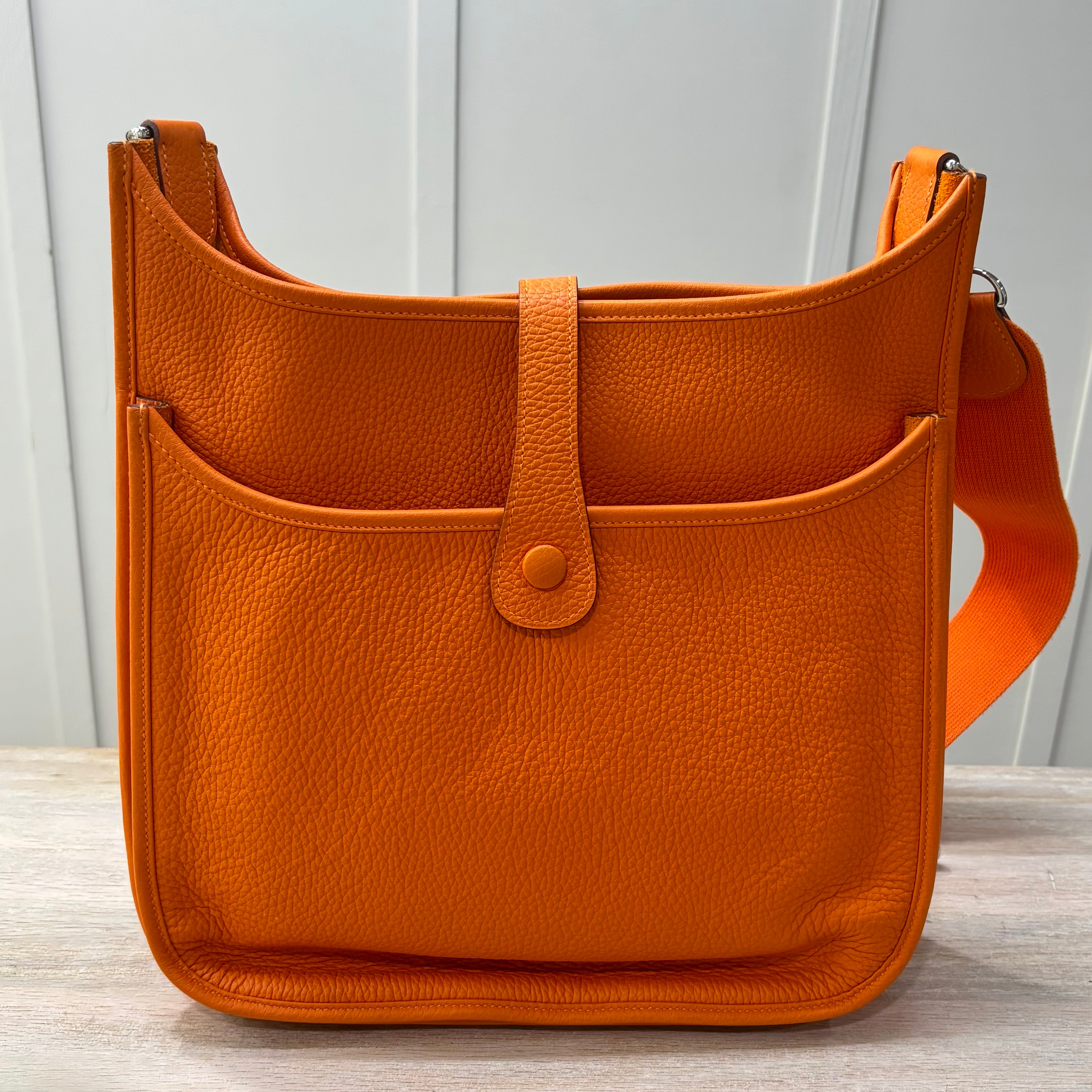 Hermes Evelyn M Orange Pebble Handbag 3900.00