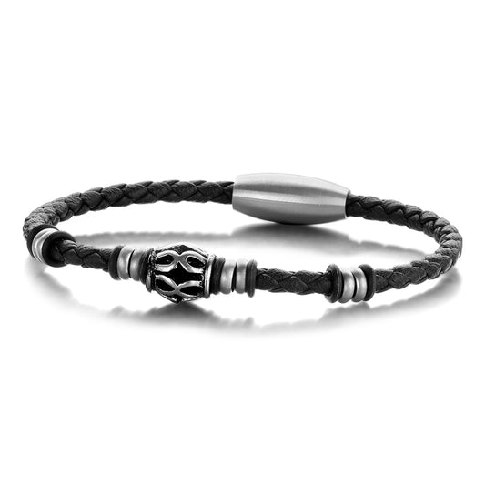 Men's Black Leather / Steel Bracelet 39.00