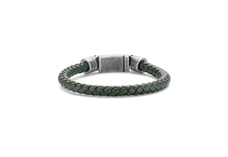 Men's Green Leather/Steel Bracelet 69.00