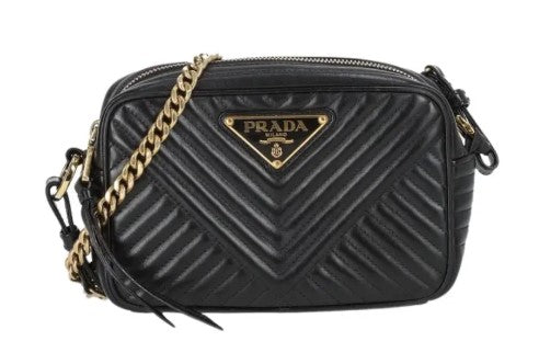 Prada Soft Calfskin Impunture Diagramme Camera Bag Black (Gold) 1670.00