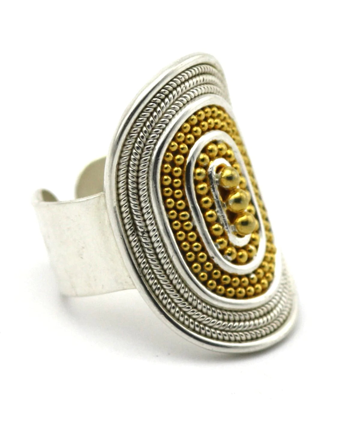 Sterling Silver Beaded Oval 18k Gold Vermeil Cigar Band Ring 132.00