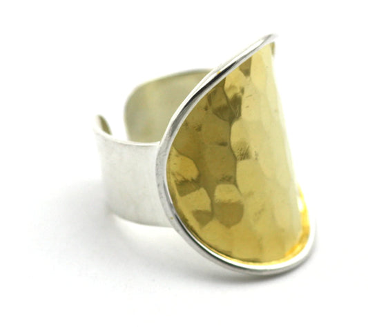 Sterling Silver Hammered Oval 18k Gold Vermeil Cigar Band Ring 132.00