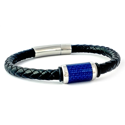 BLUE CARBON Inlay & Leather Bracelet 8" 150.00