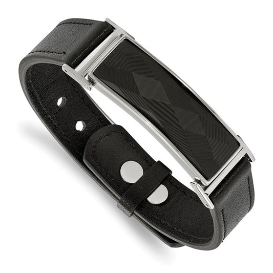 Men's Stainless Steel Polished Leather w/Carbon Fiber Inlay 100.00