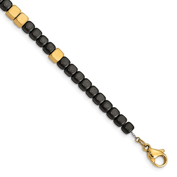 Men's Stainless Steel Brushed Yellow IP w/Hematite Bracelet 7" 39.00