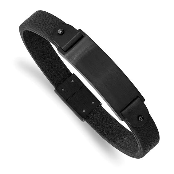 Men's Stainless Steel Brushed Black IP Plated w/Leather Bracelet 75.00