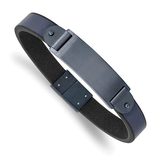 Men's Stainless Steel Brushed Gray IP Plated w/Blue Leather Bracelet 75.00