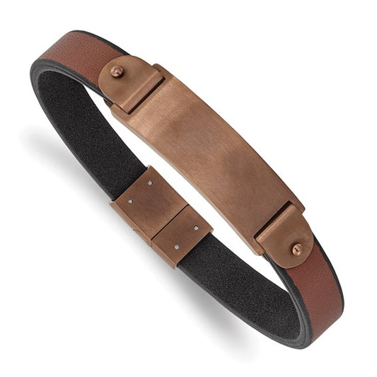 Men's Stainless Steel Brushed Brown Leather Bracelet 75.00