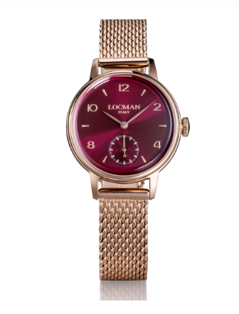LOCMAN 1960 Lady's Three Hands Quartz Maroon Face and Rose Gold PVD Band 510.00