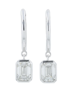 14K White Gold Lab Grown Single Emerald Dangle Hoop 2200.00
