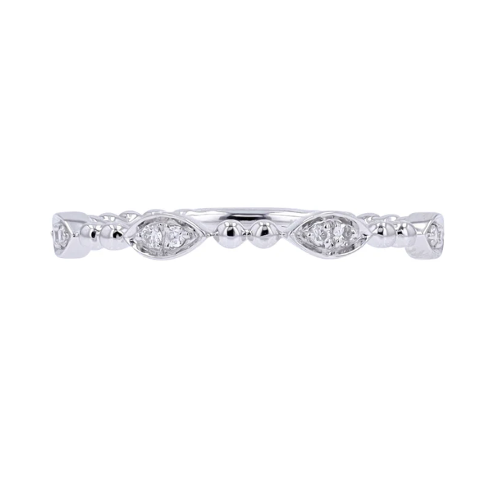 Marquise Shaped White Gold and Diamond Beaded Ring 600.00