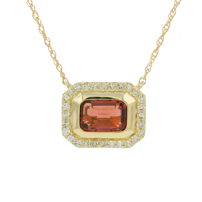 Yellow Gold Tourmaline and Diamond Halo Necklace 2400.00