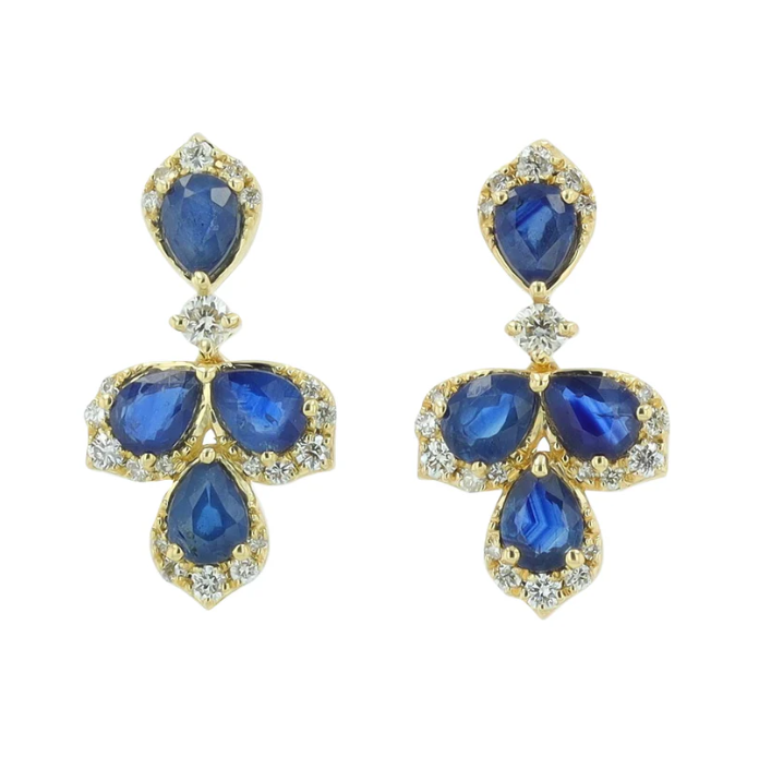 Yellow Gold Sapphire and Diamond Floral Earrings 2750.00