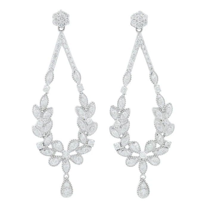 White Gold and Diamond Filagree Champange Dangle Earrings 4100.00