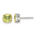 Gemstone and Silver/14K Gold Stud Earring