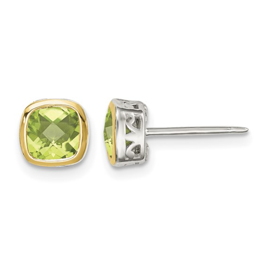 Gemstone and Silver/14K Gold Stud Earring