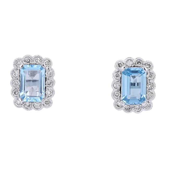 Blue Topaz and Diamond Halo Earrings 1100.00