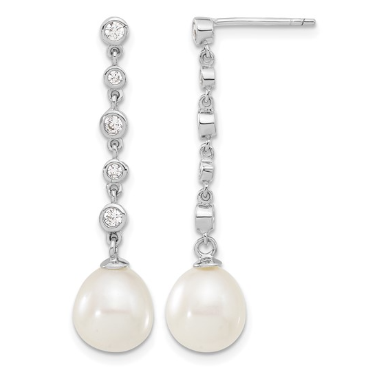 Freshwater Cultured Pearl and CZ Earring and Necklace