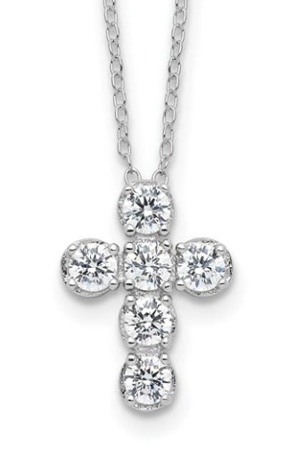 Sterling Silver Rhodium Plated Necklace with CZ Cross Pendant 16" 300.00
