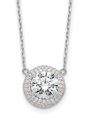 Sterling Silver Rhodium Plated Necklace with Round CZ Halo Pendant 8mm 16" 300.00