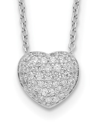 Sterling Silver Rhodium Plated Necklace with Heart CZ 14" 66.00