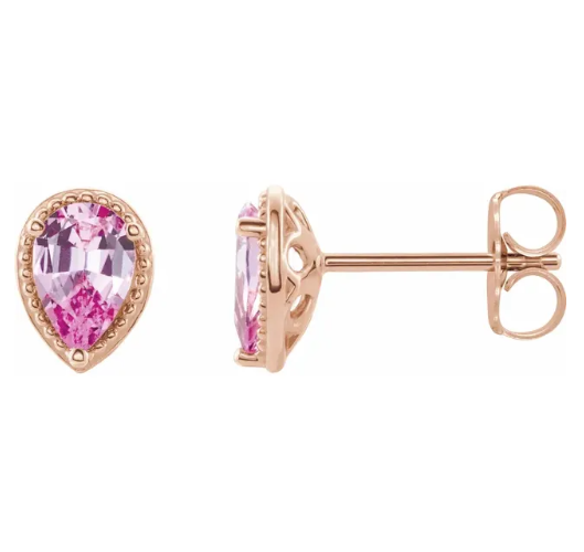 Rose Gold Pear Cut Pink Tourmaline Stud Earrings 1000.00