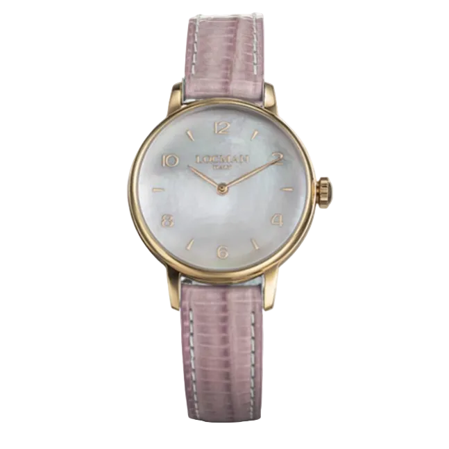 LOCMAN 1960 Lady's Three Hands Quartz S.S. Mother of Pearl Face Pink Leather 365.00