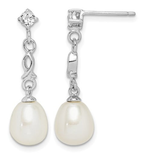 Freshwater Cultured Pearl and CZ Silver Drop Earrings 100.00