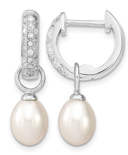 Freshwater Cultured Pearl and CZ Silver Drop Earrings SET $350