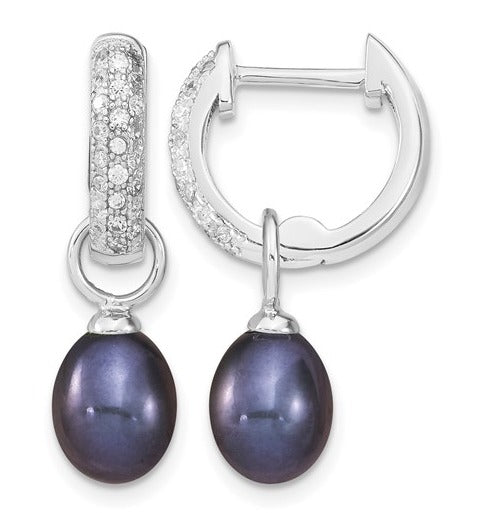 Freshwater Cultured Pearl and CZ Silver Drop Earrings SET $350