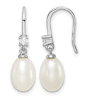 Freshwater Cultured Pearl and CZ Silver Drop Earrings $90