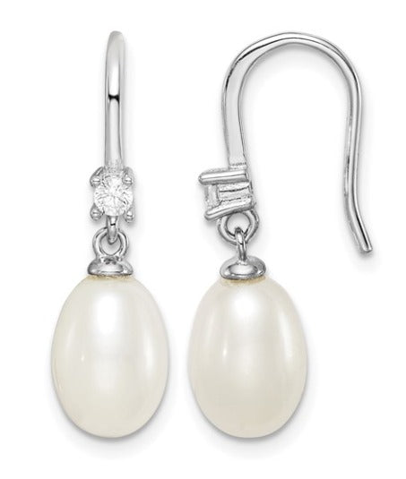 Freshwater Cultured Pearl and CZ Silver Drop Earrings $90