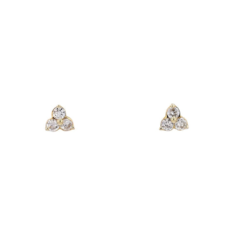 A pair of 14k gold diamond cluster earrings with friction backs, featuring a total of .13 carats.