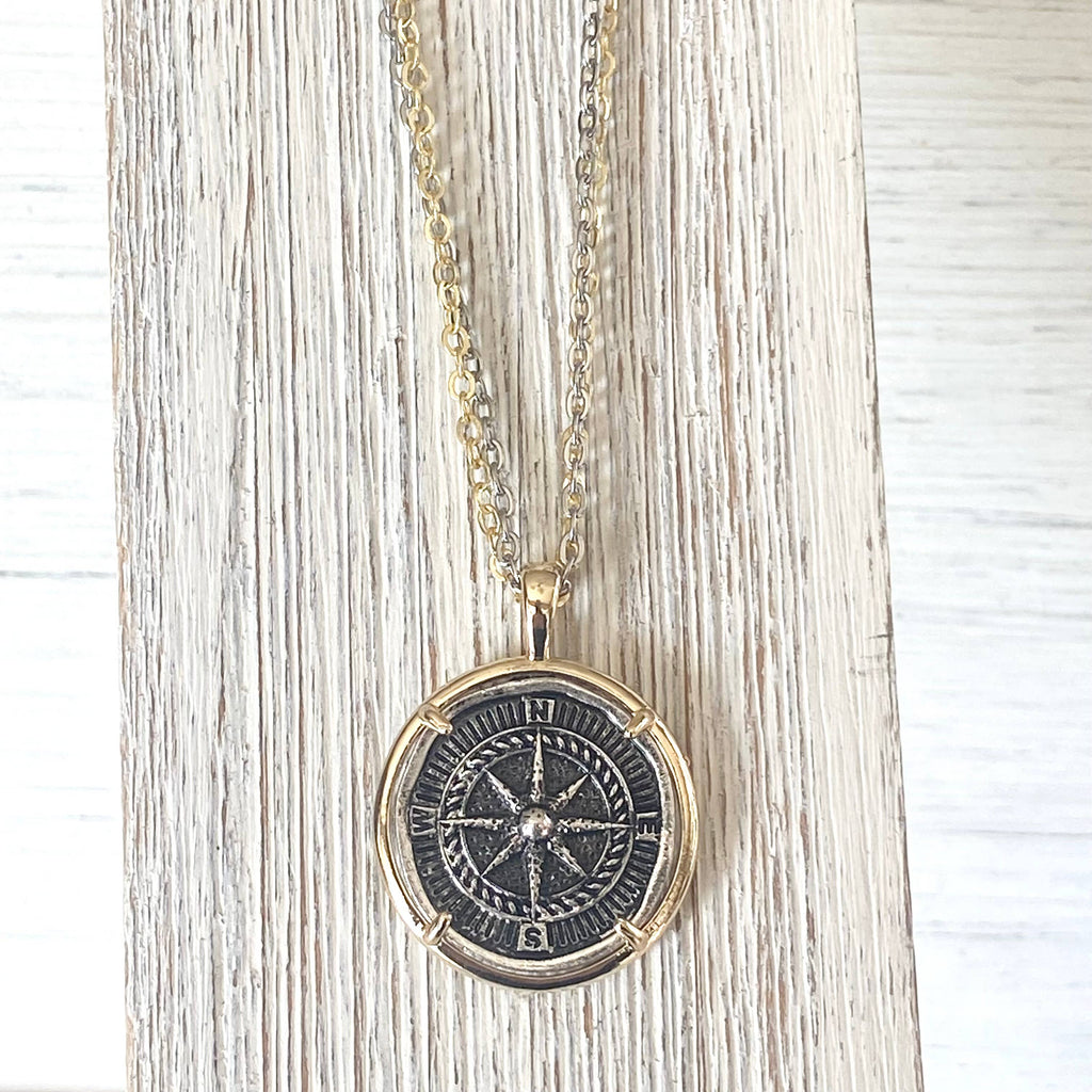 VB&CO Designs Handmade Jewelry - Compass coin necklace travel souvenir non tarnishing jewelry