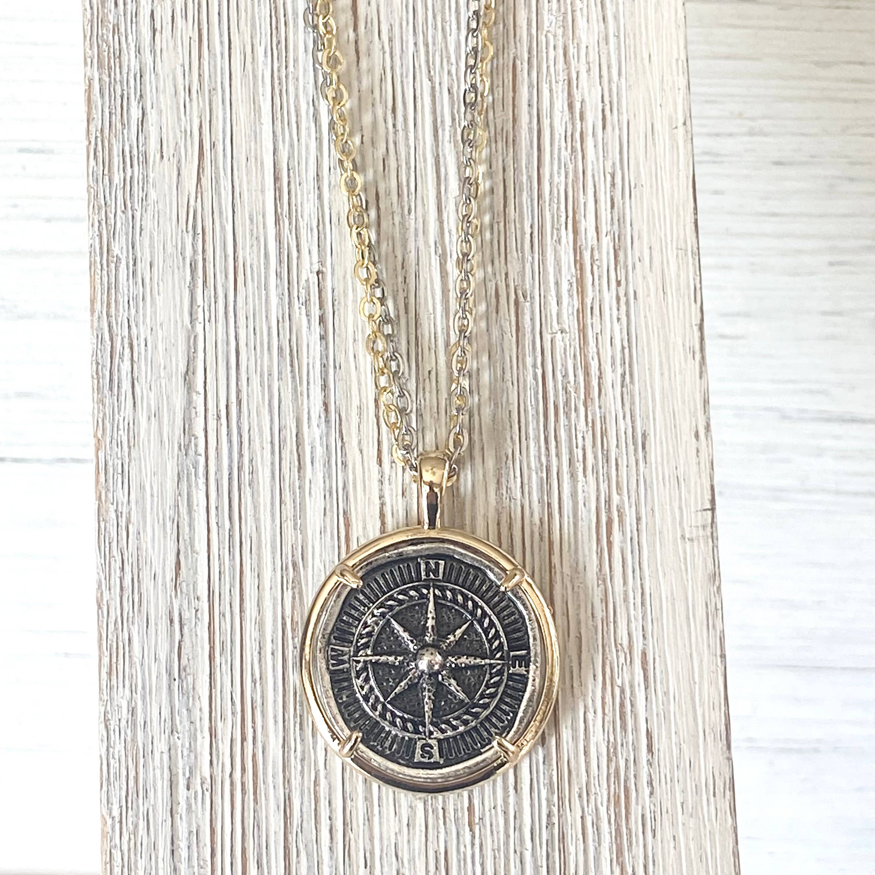 VB&CO Designs Handmade Jewelry - Compass coin necklace travel souvenir non tarnishing jewelry